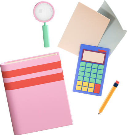 3D School Elements Composition Flatlay Materials